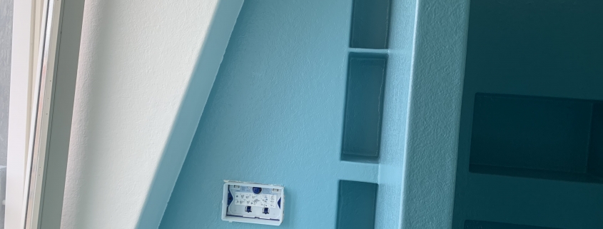 Polyester badkamer blauw wit